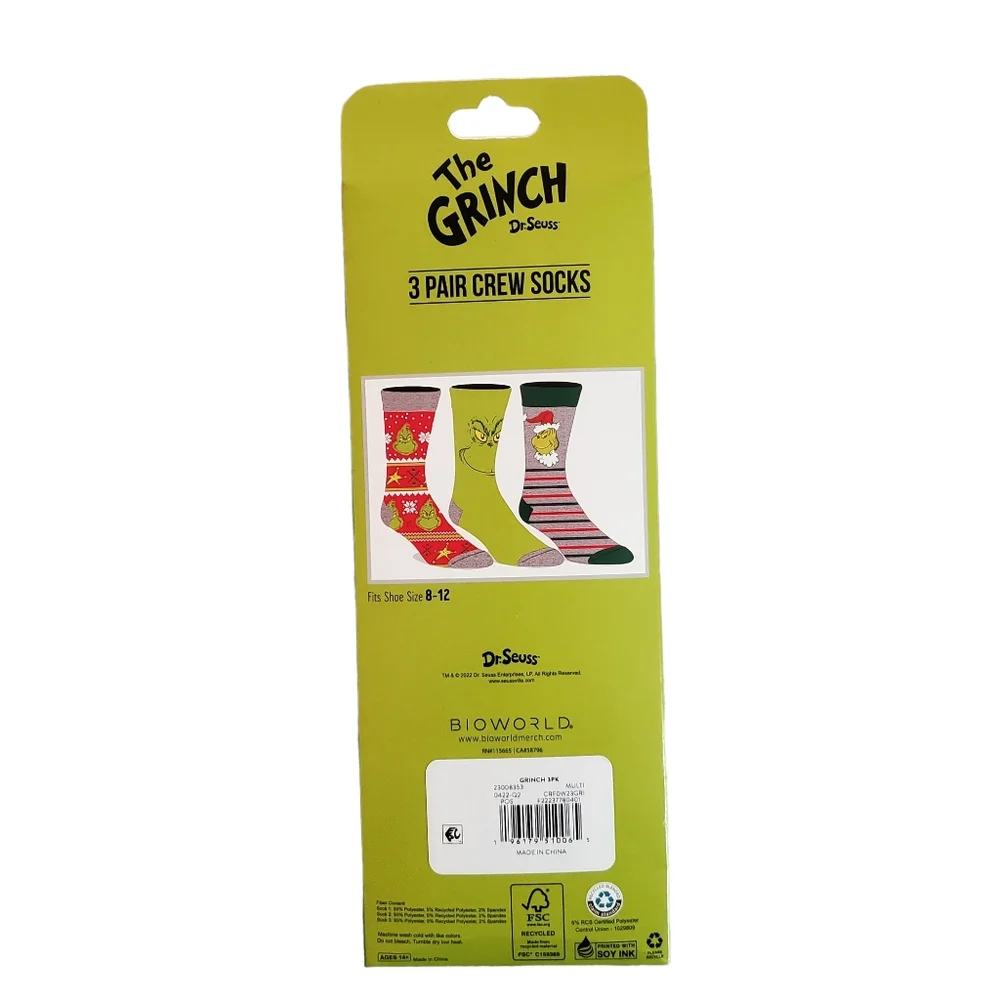 The Grinch Crew‎ Socks 3 Pairs New